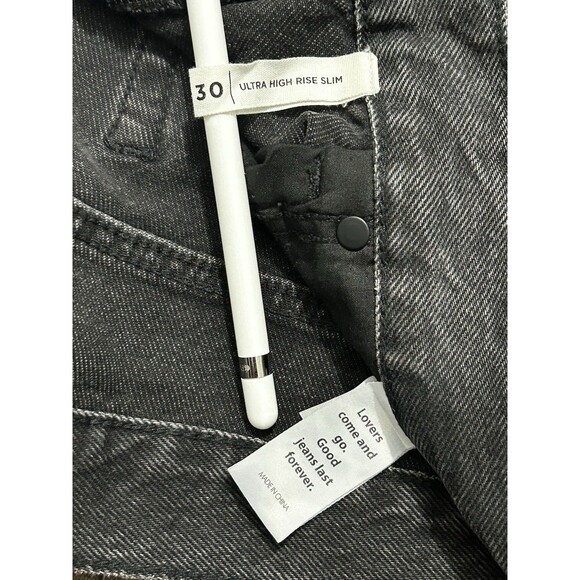 PacSun Women's Ultra High Rise Slim Jeans Size 30 Black‎ Distressed Button Fly - Picture 6 of 11